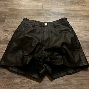 stylish black leather shorts
